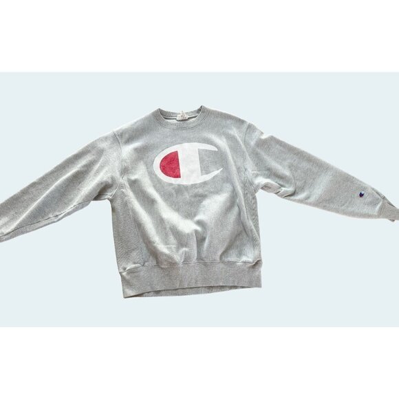 Vintage CHAMPION Sweatshirt 90s / 2000s Grey Logo Size Medium - Picture 2 of 8